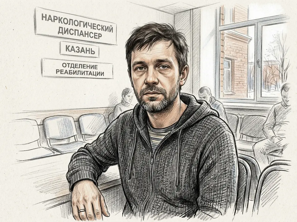 Аватар мужчины 36 лет, Дмитрий, пациент наркологической клиники в Казани, нейтральный нарисованный портрет